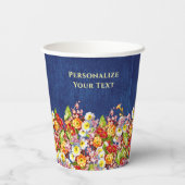 Floral Rustic Primrose Navy Blue Wedding Papieren Bekers (Achterkant)