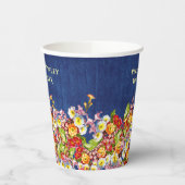 Floral Rustic Primrose Navy Blue Wedding Papieren Bekers (Links)