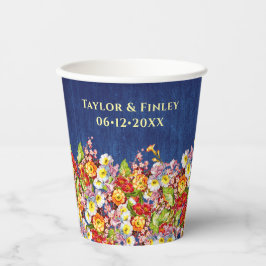  Floral Rustic Primrose Navy Blue Wedding Papieren Bekers