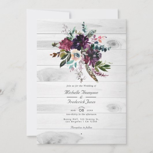 Floral Rustic QR Code RSVP Bohemian Wedding Kaart (Voorkant)