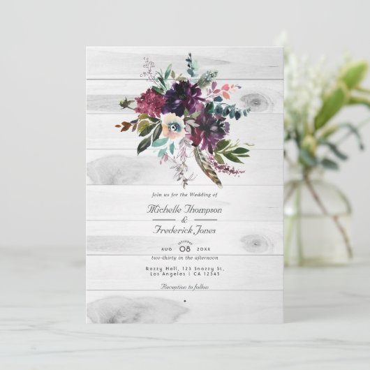 Floral Rustic QR Code RSVP Bohemian Wedding Kaart (Staand voorkant)