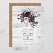 Floral Rustic QR Code RSVP Bohemian Wedding Kaart (Voorkant / Achterkant)