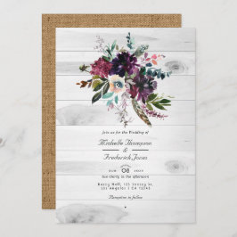 Floral Rustic QR Code RSVP Bohemian Wedding Kaart