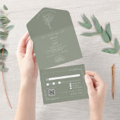  Floral Rustic Sage Green QR Code Weddenschap All In One Uitnodiging
