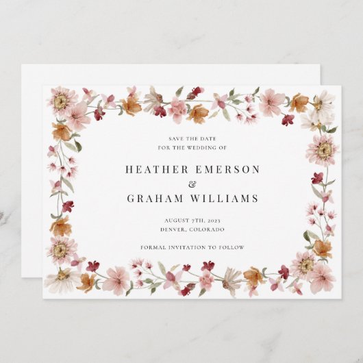 Floral Rustic slaat de datum op Save The Date (Voorkant / Achterkant)