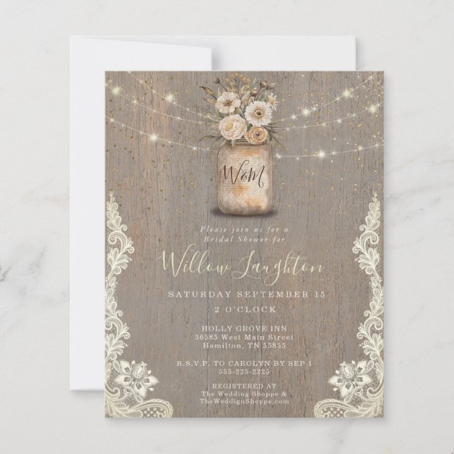 Floral Rustic String Light Bridal Shower Invite (Voorkant)