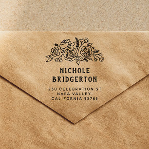 Floral Rustic Style Return-adres Wooden Rubberstempel