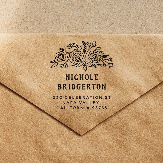 Floral Rustic Style Return-adres Wooden Rubberstempel