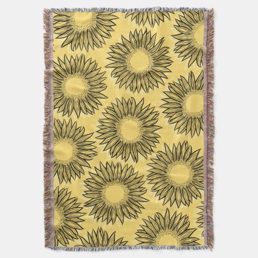 Floral Rustic Sunflower Hand Drawn Deken (Voorkant Verticaal)