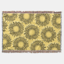 Floral Rustic Sunflower Hand Drawn Deken