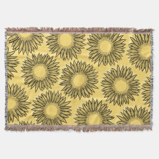 Floral Rustic Sunflower Hand Drawn Deken (Voorkant)