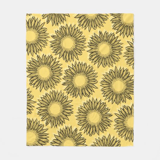 Floral Rustic Sunflower Hand Drawn Fleece Deken (Voorkant)