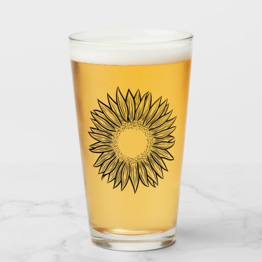 Floral Rustic Sunflower Hand Drawn Glas (Voorkant gevuld)