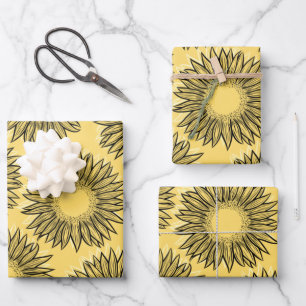 Floral Rustic Sunflower Hand Drawn Inpakpapier Vel