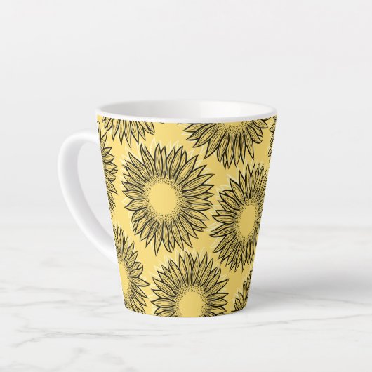 Floral Rustic Sunflower Hand Drawn Latte Mok (Linkerhoek)
