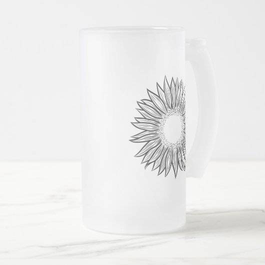 Floral Rustic Sunflower Hand Drawn Matglas Bierpul (Voorkant rechts)
