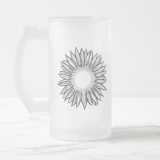 Floral Rustic Sunflower Hand Drawn Matglas Bierpul (Links)