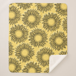 Floral Rustic Sunflower Hand Drawn Sherpa Deken