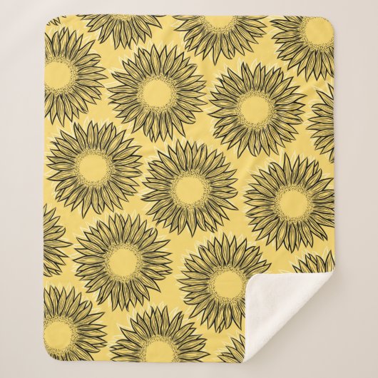 Floral Rustic Sunflower Hand Drawn Sherpa Deken (Voorkant)