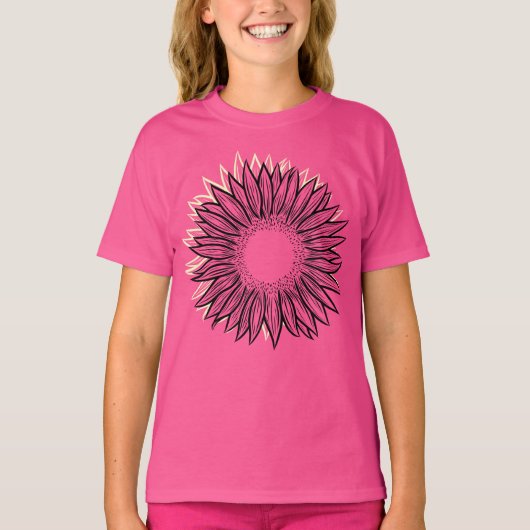 Floral Rustic Sunflower Hand Drawn T-shirt (Voorkant)