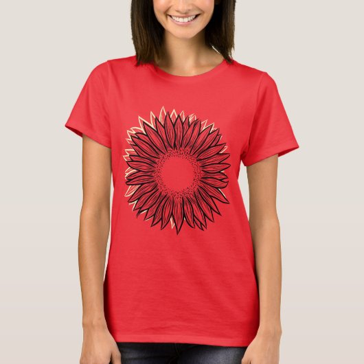 Floral Rustic Sunflower Hand Drawn T-shirt (Voorkant)