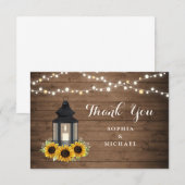Floral Rustic Sunflower Lantern Wood String Lights Bedankkaart (Voorkant / Achterkant)
