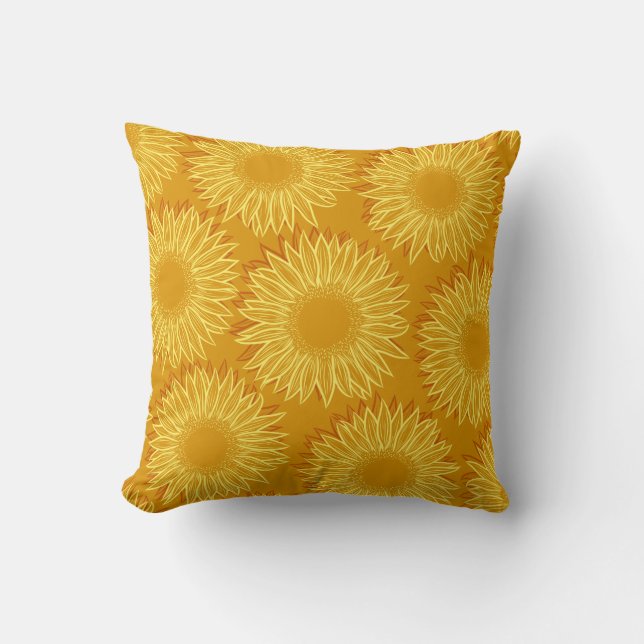 Floral Rustic Sunflower Light Hand Drawn Kussen (Voorkant)