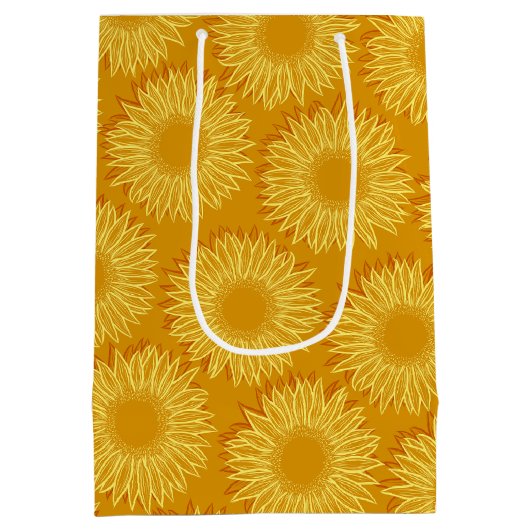 Floral Rustic Sunflower Light Hand Drawn Medium Cadeauzakje (Achterkant)