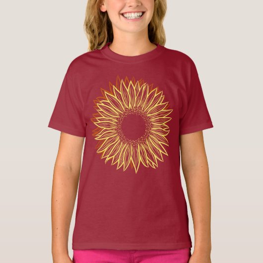 Floral Rustic Sunflower Light Hand Drawn T-shirt (Voorkant)
