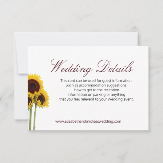 Floral Rustic Sunflower Wedding — Details Card Save The Date (Voorkant)