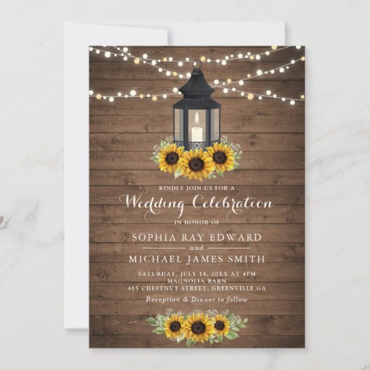 Floral Rustic Sunflower Wood Lantern String Lights Kaart (Voorkant)