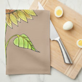  Floral Rustic Taupe Waterverf Zonnebloem Theedoek (Quarter Fold)