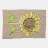  Floral Rustic Taupe Waterverf Zonnebloem Theedoek (Horizontaal)