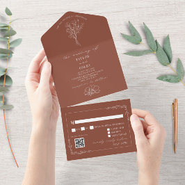  Floral Rustic Terracotta Wedding QR Code All In One Uitnodiging