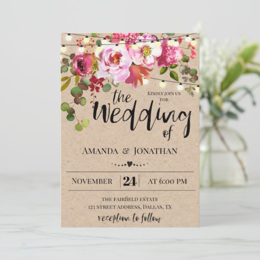 Floral Rustic Wedding Invitation Kaart (Staand voorkant)
