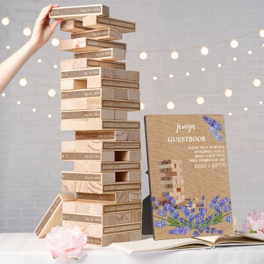Floral Rustic Wedding Jenga Guest Book Sign Fotoplaat