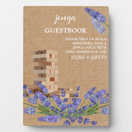Floral Rustic Wedding Jenga Guest Book Sign Fotoplaat (voorkant)
