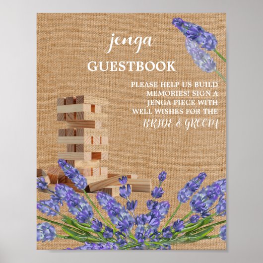 Floral Rustic Wedding Jenga Guest Book Sign Poster (Voorkant)