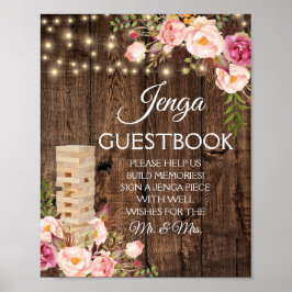 Floral Rustic Wedding Jenga Guest Book Sign Poster