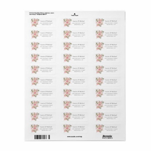 Floral Rustic Wood Blush Rozen String Lights Etiket (Full Sheet)