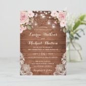 Floral Rustic Wood Blush Rozen String Lights Kaart (Staand voorkant)
