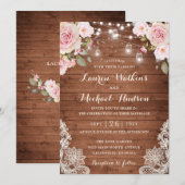 Floral Rustic Wood Blush Rozen String Lights Kaart (Voorkant / Achterkant)