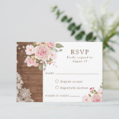Floral Rustic Wood Blush Rozen String Lights RSVP Kaart (Staand voorkant)