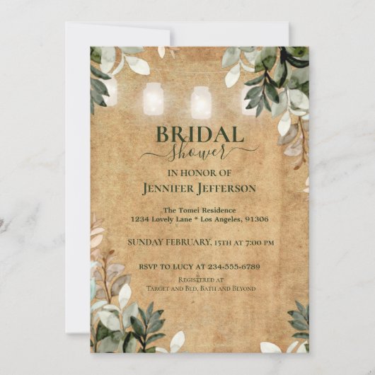 Floral Rustic Wood Bridal Shower Kaart (Voorkant)