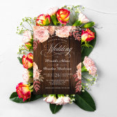 Floral Rustic Wood en String Lights Wedding Kaart