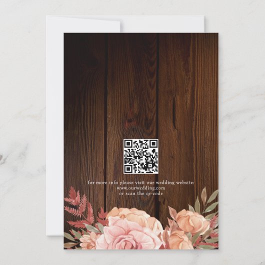 Floral Rustic Wood en String Lights Wedding Kaart (Achterkant)