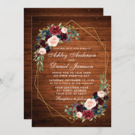 Floral Rustic Wood Geometric Gold Photo Kaart