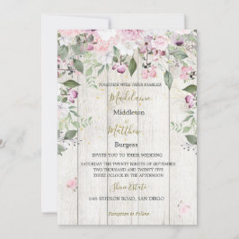 Floral Rustic Wood Gold Pink Weddenschap Kaart