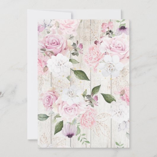 Floral Rustic Wood Gold Pink Weddenschap Kaart (Achterkant)