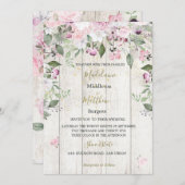 Floral Rustic Wood Gold Pink Weddenschap Kaart (Voorkant / Achterkant)